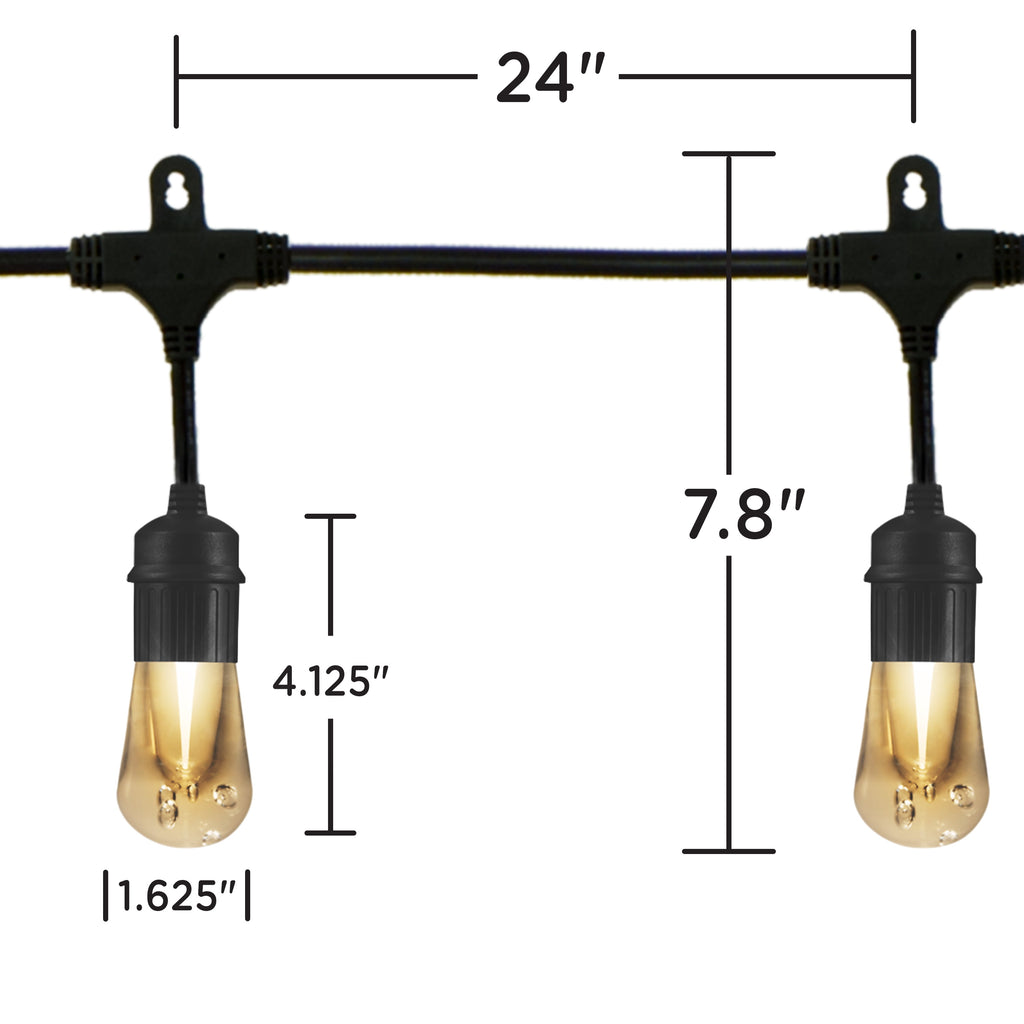 Enbrighten 48ft 24 Bulbs Vintage Indoor/Outdoor LED Café String Lights, Black Cord, 35631