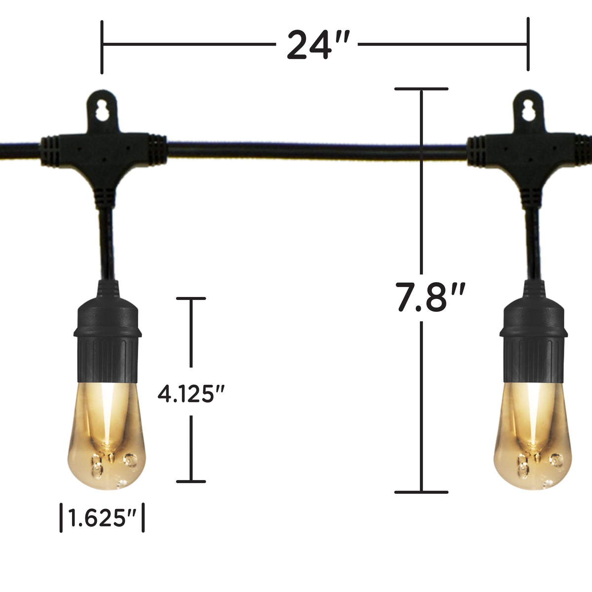 Enbrighten 48ft 24 Bulbs Vintage Indoor/Outdoor LED Café String Lights, Black Cord, 35631