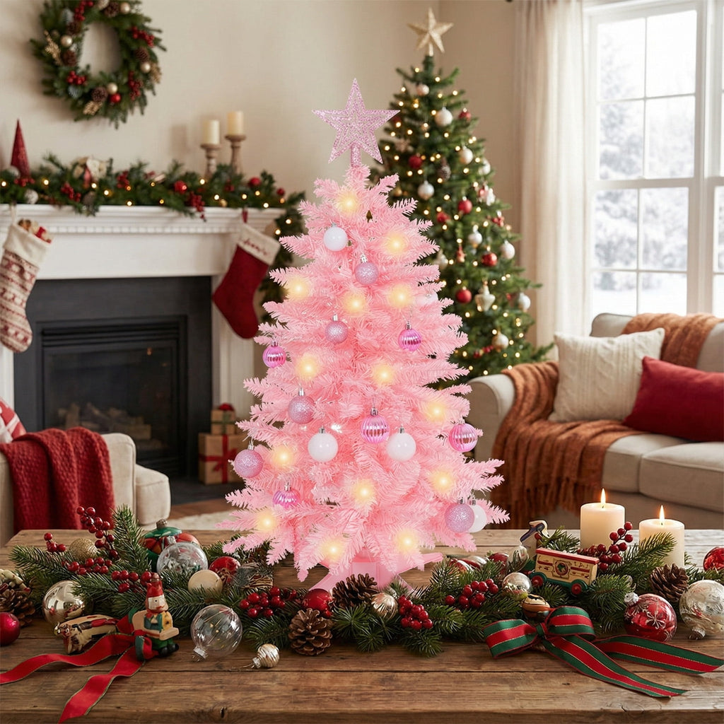 THE BRIVE Artificial Christmas Tree Champagne Includes Ornaments & Star 3ft with LED lights