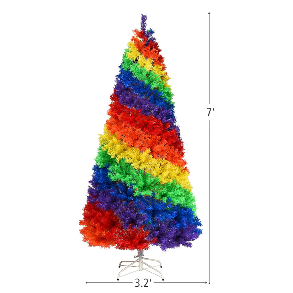 Costway 7FT Artificial Hinged Colorful Rainbow Full Fir Christmas Tree with 1213 Tips