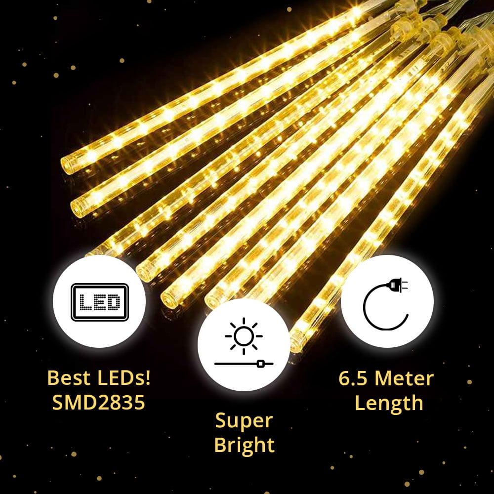 Christmas LED Meteor Shower Rain Warm Lights - 540 LEDs 10 Tubes, 20 Inch Drop/Icicle Snow Falling Raindrop Waterproof Cascading Lights for Wedding Xmas New Year Party Tree Decoration (Warm Light)