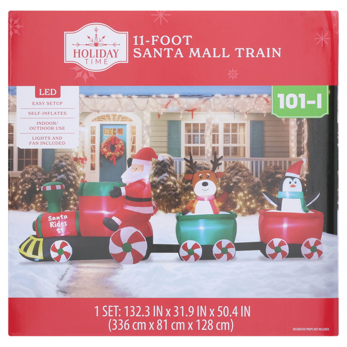 Holiday Time Multicolor Santa Train Inflatable with LED Lights, Indoor/Outdoor Christmas Decor, 11 Feet Long, Up to 12 Years