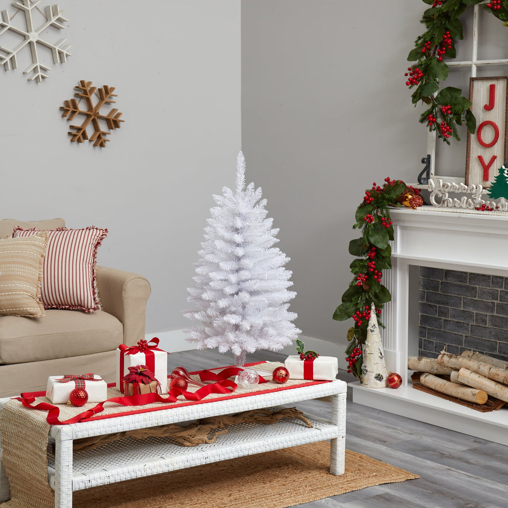Nearly Natural 3' White Slim Artificial Christmas Tree Prelit 50 Warm White LED Lights