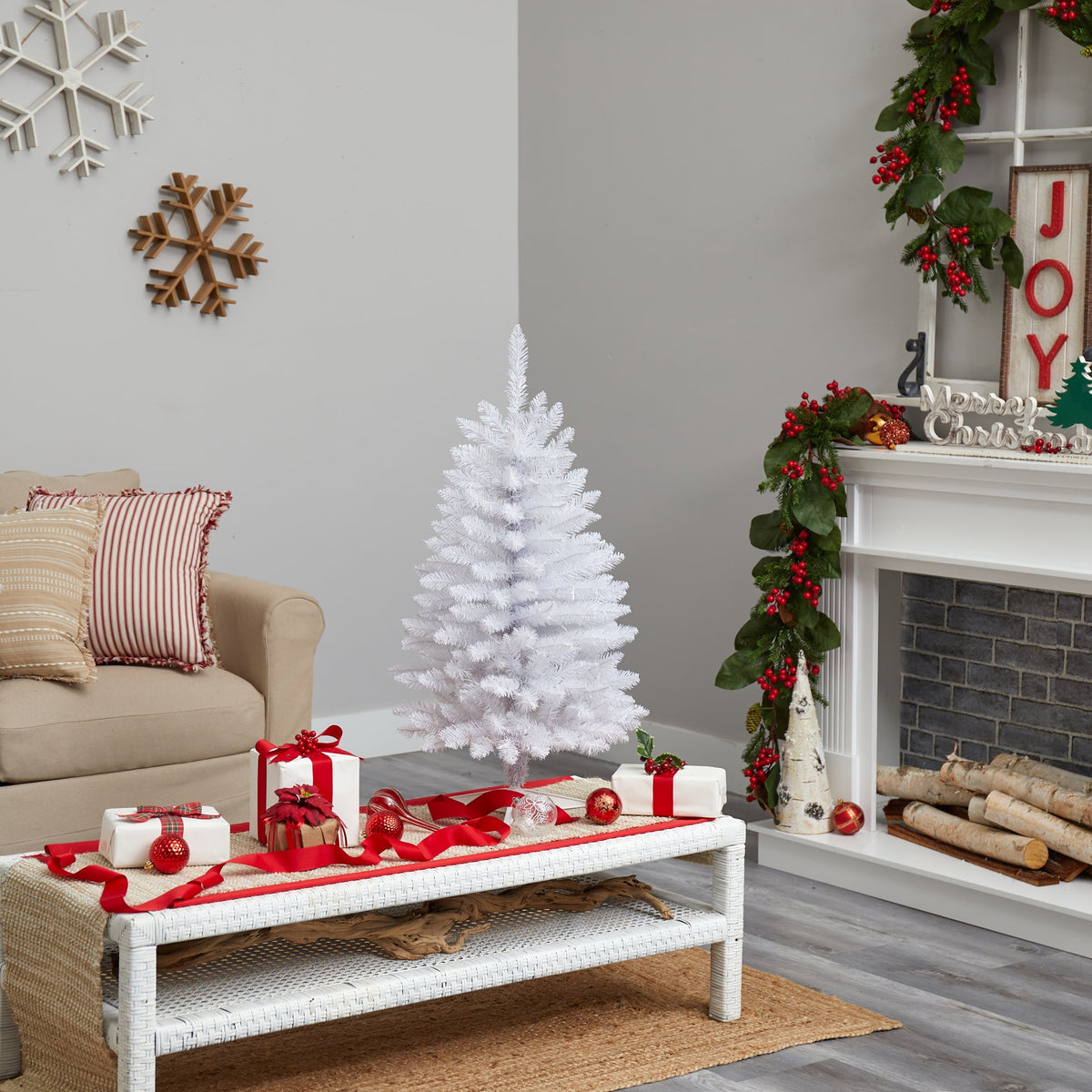 Nearly Natural 3' White Slim Artificial Christmas Tree Prelit 50 Warm White LED Lights