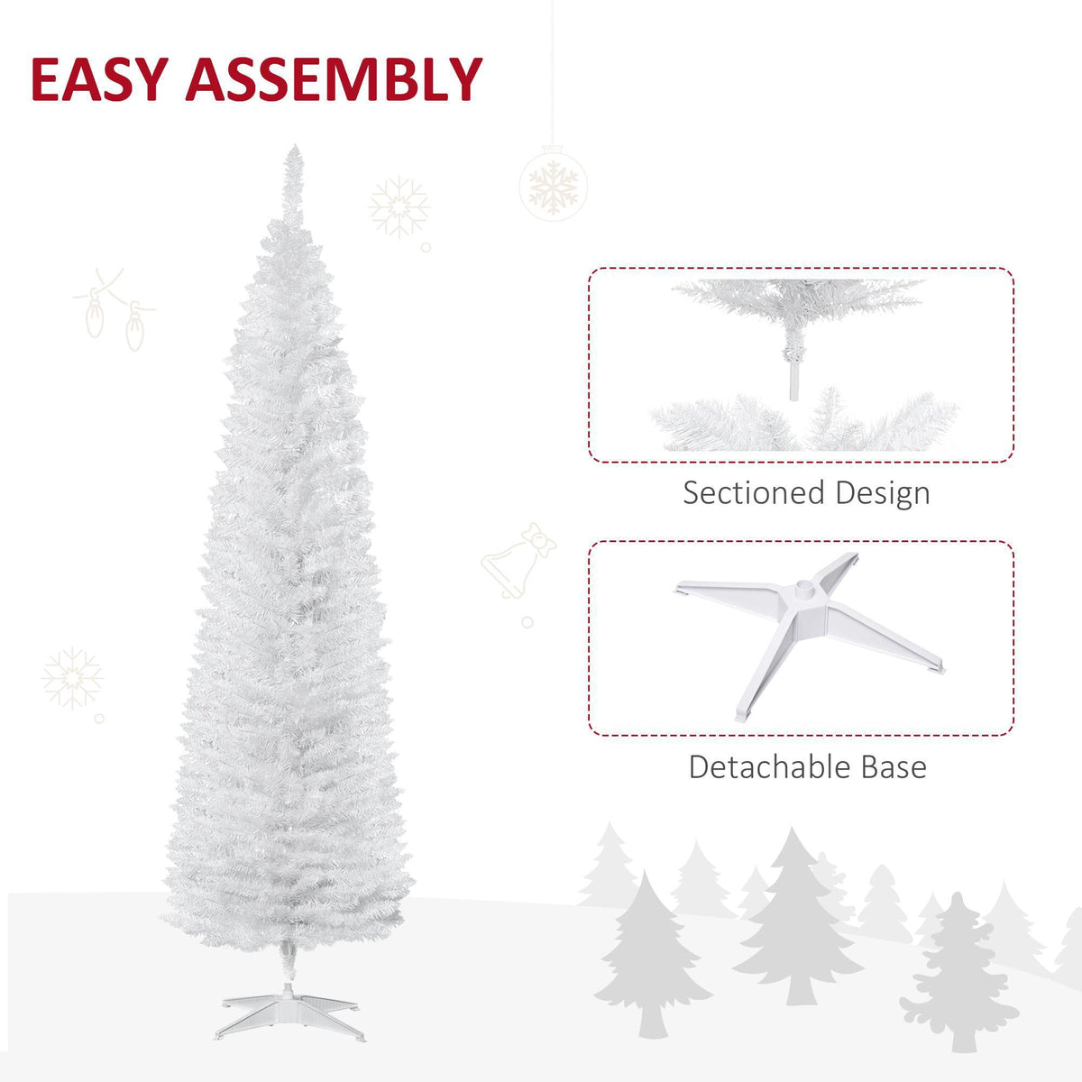 Kadyn Christmas Tree, Xmas Trees,6' Artificial Pencil Christmas Tree with 390 Realistic Branch Tips and Plastic Stand, Silver