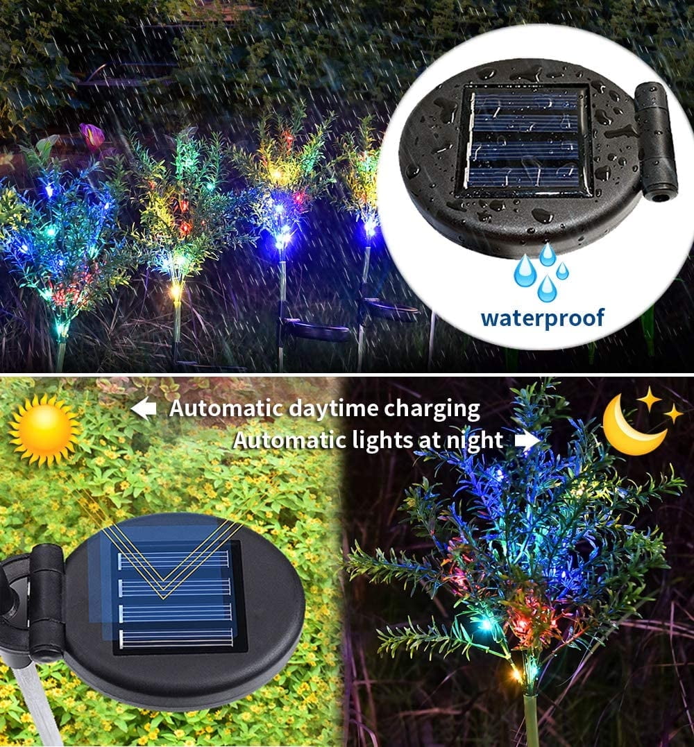 QiShi Solar Garden Lights Tree Outdoor Multi-Color Changing LED Stake Lights Flower for Garden, Patio, Yard and Decoration Solar Flickering Tree Lights (Tree,2 Pack)