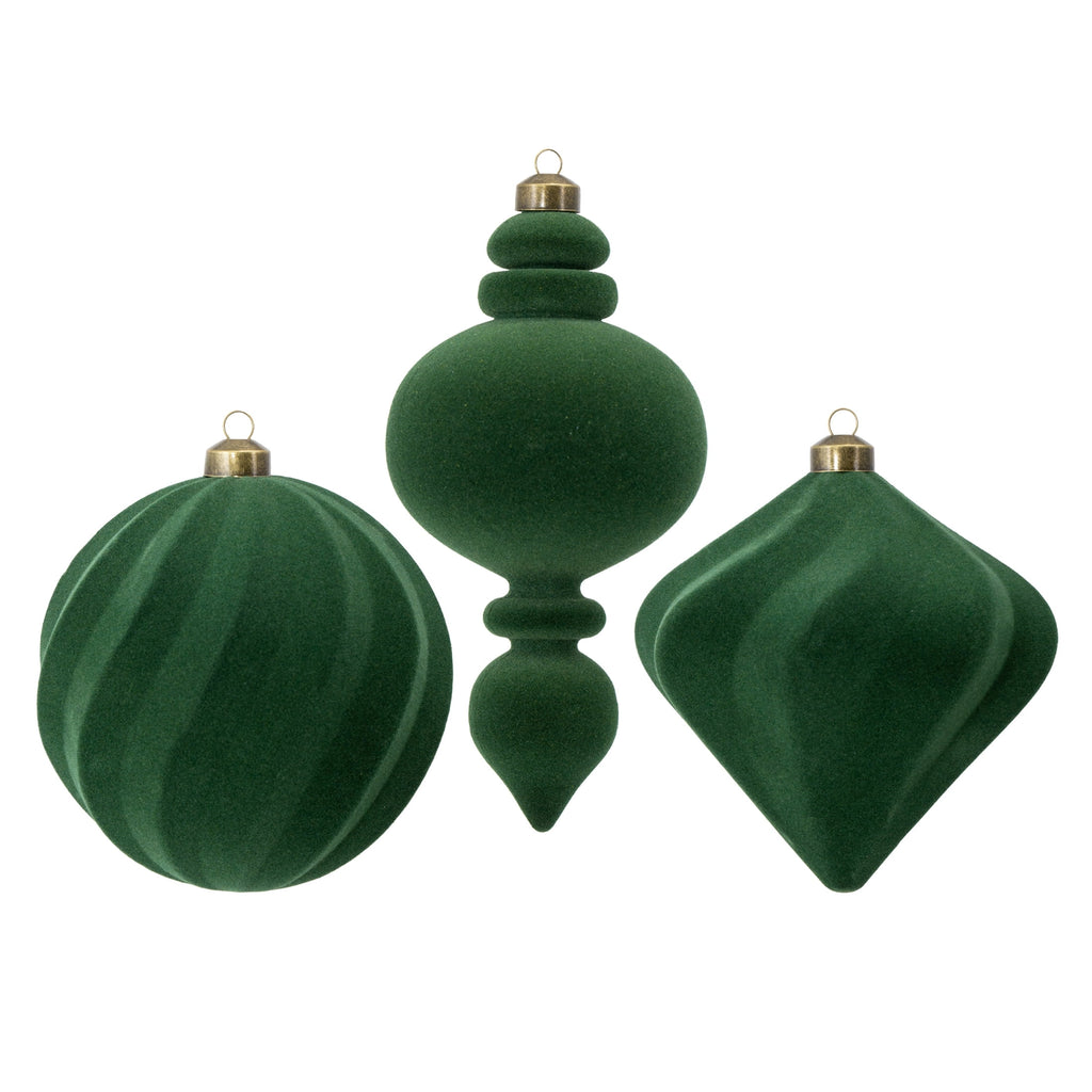 My Texas House 3-Count Green Velvet-Feel Shatterproof Christmas Ornaments