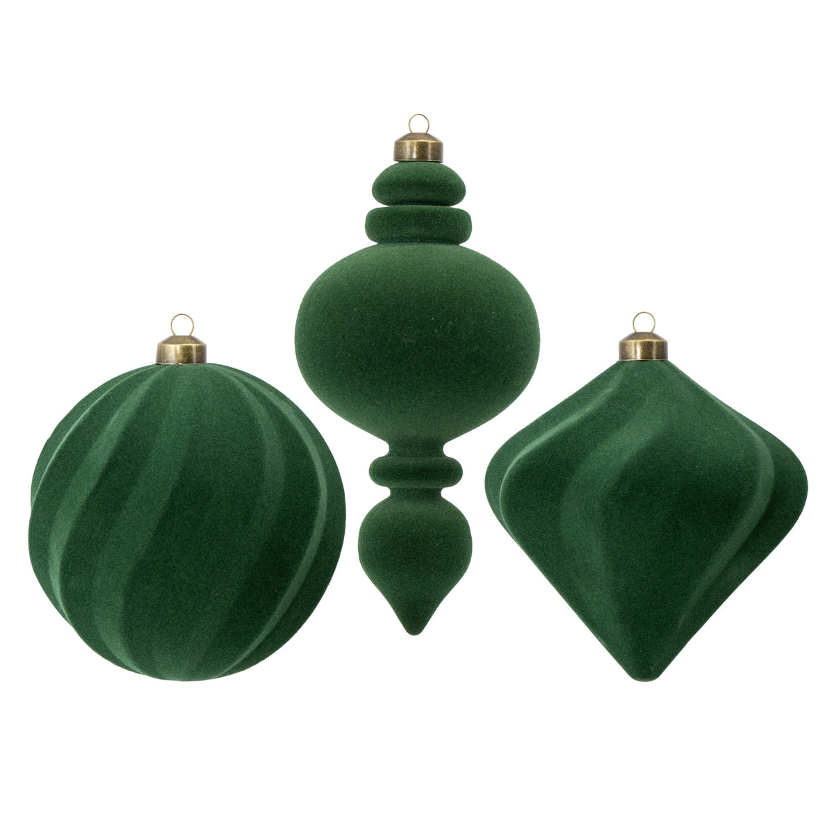 My Texas House 3-Count Green Velvet-Feel Shatterproof Christmas Ornaments
