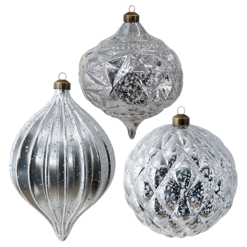 My Texas House 3-Count Silver Mercury-Style Shatterproof Christmas Ornaments