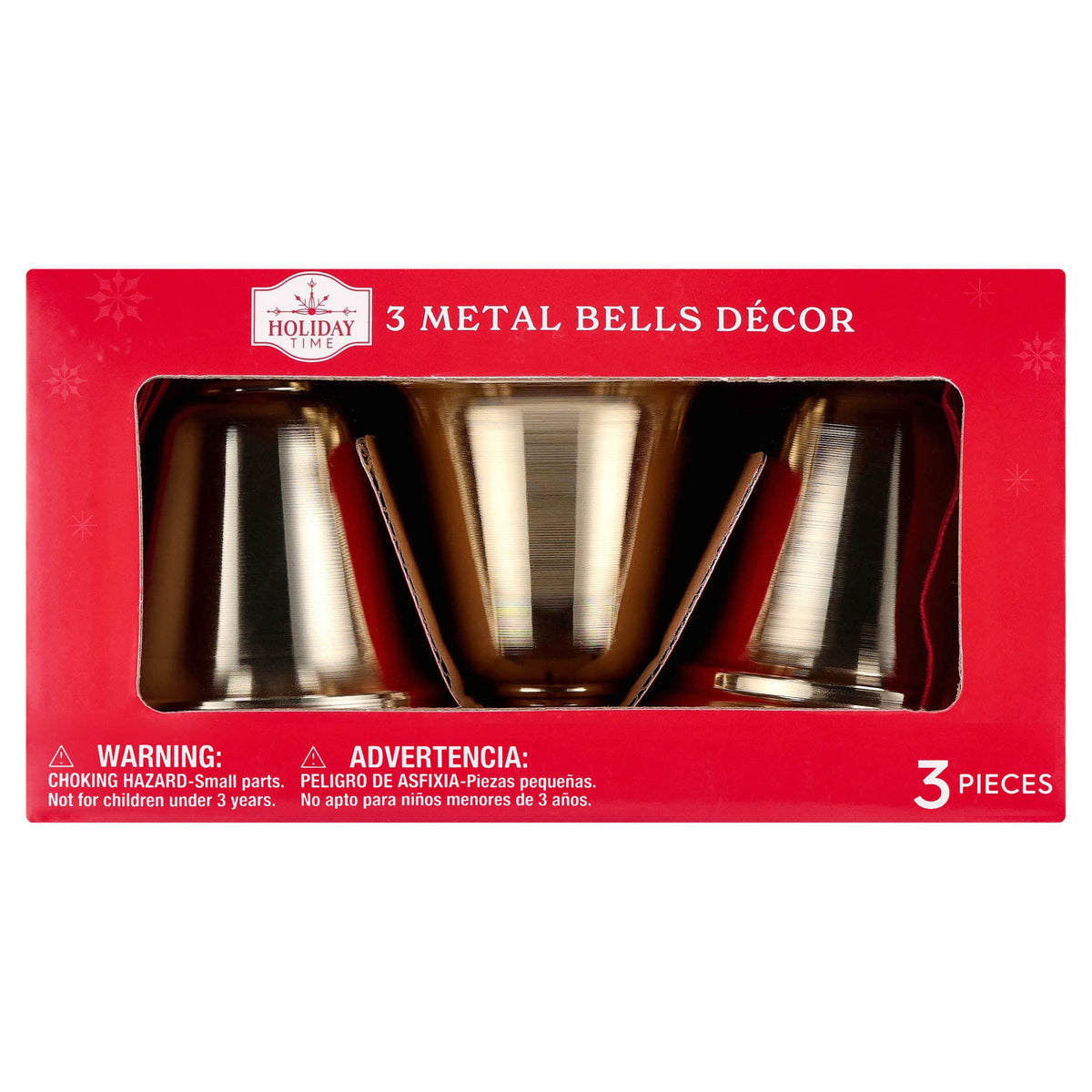 Metal Bells Christmas Decoration, Gold, 4", 3 Count, by Holiday Time
