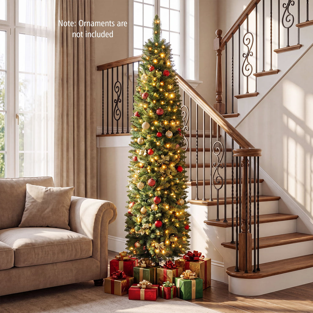 Costway 5 FT Pre-Lit Pencil Christmas Tree with 150 LED Lights & 296 Branch Tips Party