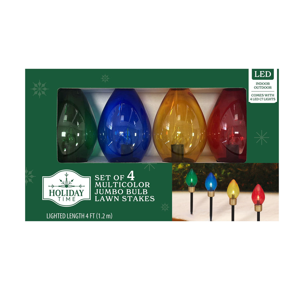 Indoor/Outdoor Jumbo LED C9-Style Christmas Bulb Pathway Lights, Multicolor, Set of 4, by Holiday Time