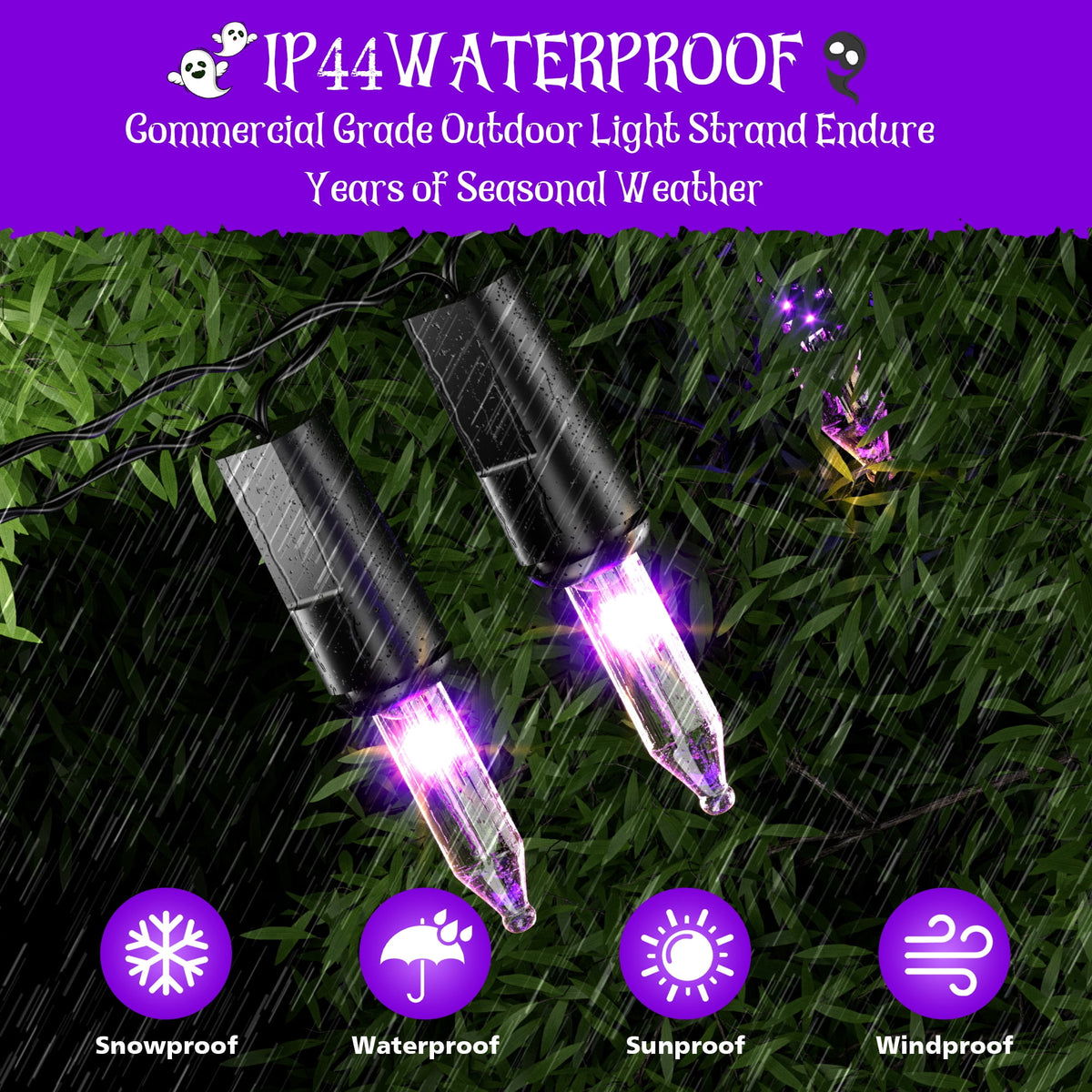 DAYBETTER Halloween String Lights, 32.8ft 100ct Incandescent Mini Lights, with 100 Count Purple Waterproof Bulbs, for Party, Yard, Christmas Tree, Halloween Decorations