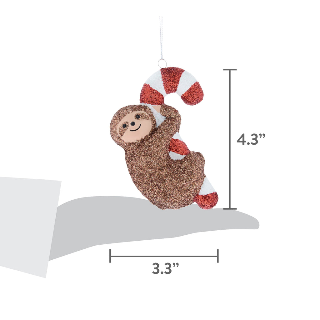 Brown/Red/White Glitter Sloth with Candy Cane Christmas Ornament, 4.3", by Holiday Time
