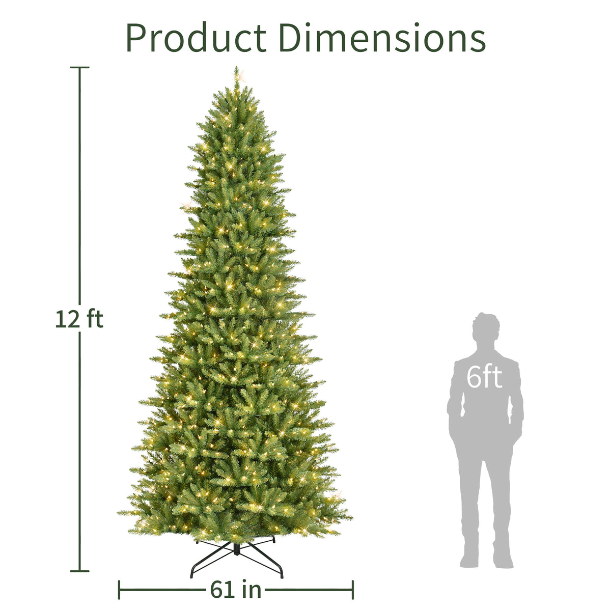 Puleo International Pre-Lit 12 ft Slim Fraser Fir Artificial Christmas Tree with 1,200 Clear Lights