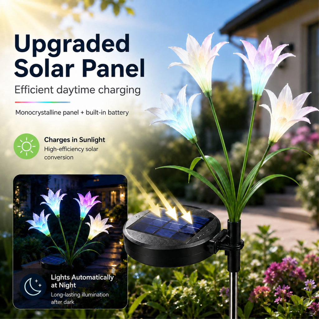 Solar Garden Lights Outdoor, 2 Pack 8 Lily, Solar Flowers Light Waterproof, Multi-color Changing LED Solar Stake Lights for Outside Patio Garden Pathway Yard Decoration