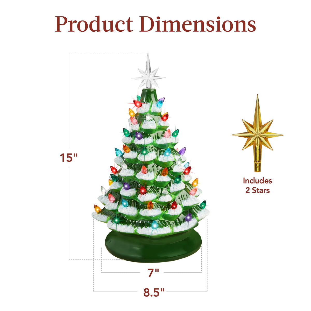 Best Choice Products 15in Ceramic Christmas Tree, Pre-lit Hand-Painted Tabletop Holiday Tree, Gingerbread Red/White/Grn
