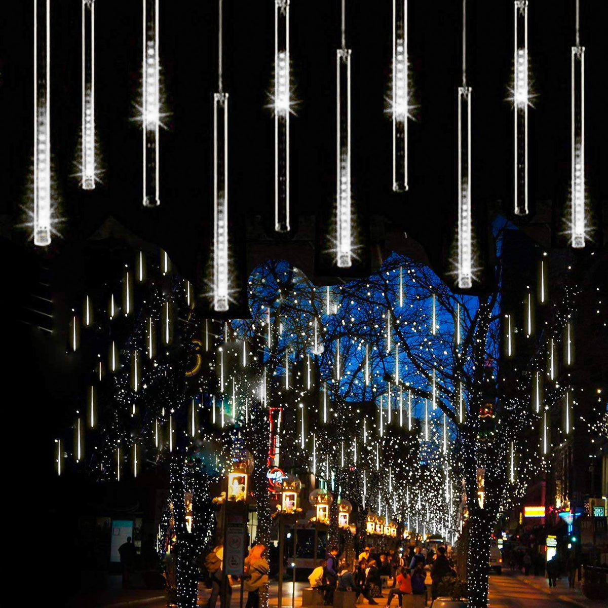 Rirool 20-Inch Blue Meteor Shower Lights, 10 Tubes 540 LED Cascading Falling Rain Christmas String Lights, IP65 Outdoor Plug-In Decor for Trees, Roof, Patio, Wedding and Holiday Display, 1 Set