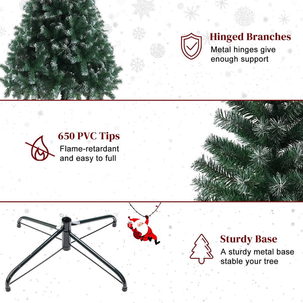 6 FT Artificia Christmas Tree, 812 Branches Light Green & White PVC Tree with Iron Frame Base, Easy Assemble Holiday Decor