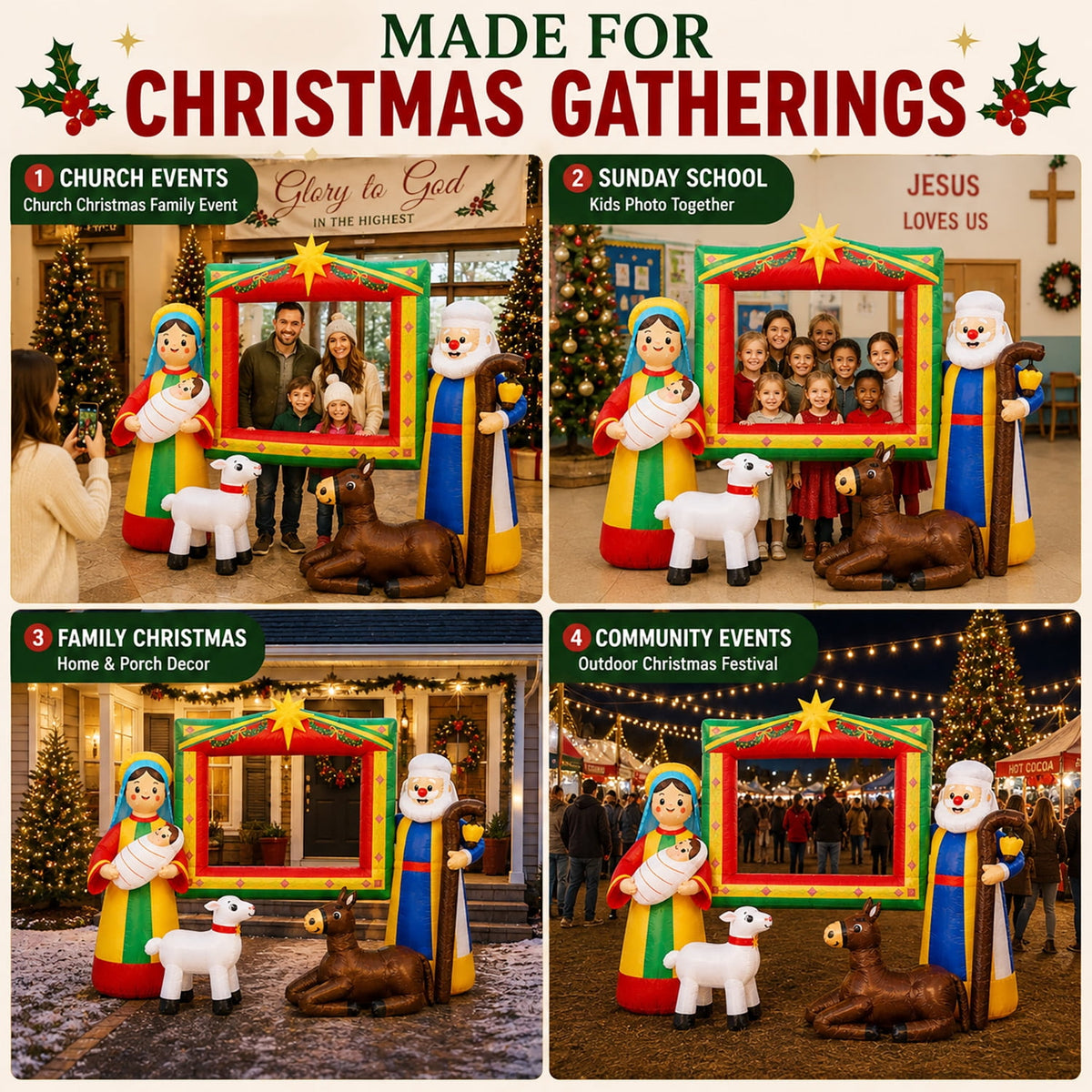 Wondiair 12FT Christmas Inflatable Nativity Scene with LED Lights for Outdoor Yard and Church Decor