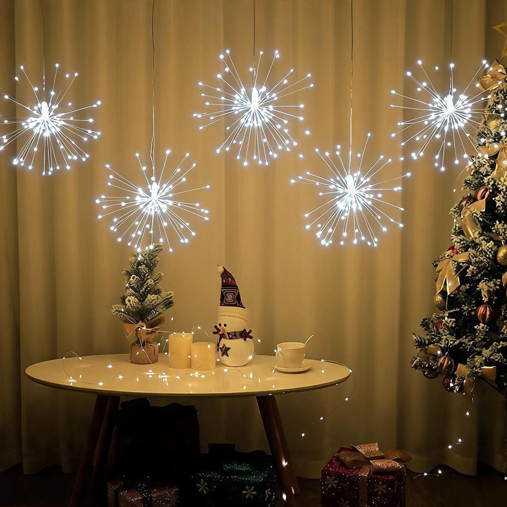 5-Pack LED Firework Lights, 450 LED Starburst String Lights with 8 Modes, Plug In Waterproof Fairy Christmas Lights for Garden Patio Indoor Outdoor Decor, Cool White