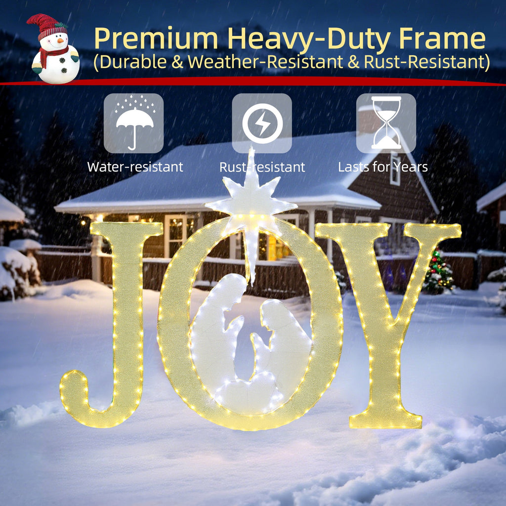 Starfree 49-inch Outdoor Nativity Decoration Lighted JOY Sign with Outdoor Christmas Yard Decorations Hanging and Standing Options for Porch & Garden