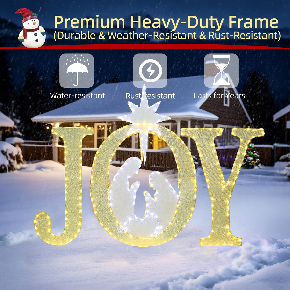 Starfree 49-inch Outdoor Nativity Decoration Lighted JOY Sign with Outdoor Christmas Yard Decorations Hanging and Standing Options for Porch & Garden
