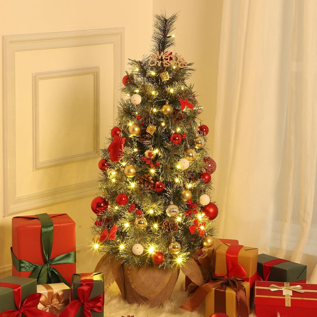 Huisuilinss Artificial Mini Christmas Tree,3FT Pre-Lit Christmas Tree,Tabletop Christmas Tree With Led Lights,Battery Powered Xmas Decoration For Fireplace Office Home Decor Indoor
