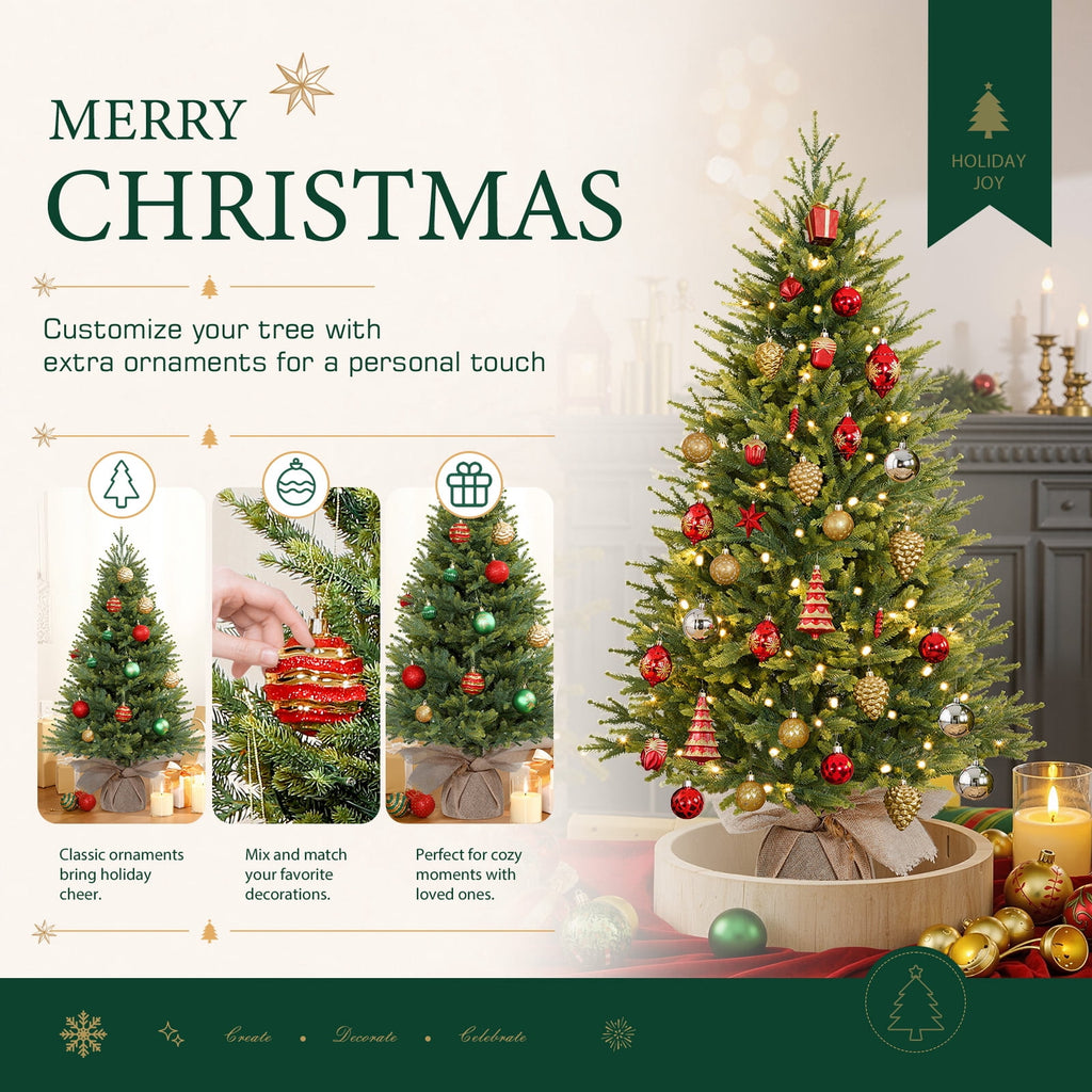 Lolsea 2ft Prelit Artificial Small Mini Christmas Tree with Color LED Lights, Remote Control and Timer, Perfect for Xmas Tabletop Decorations
