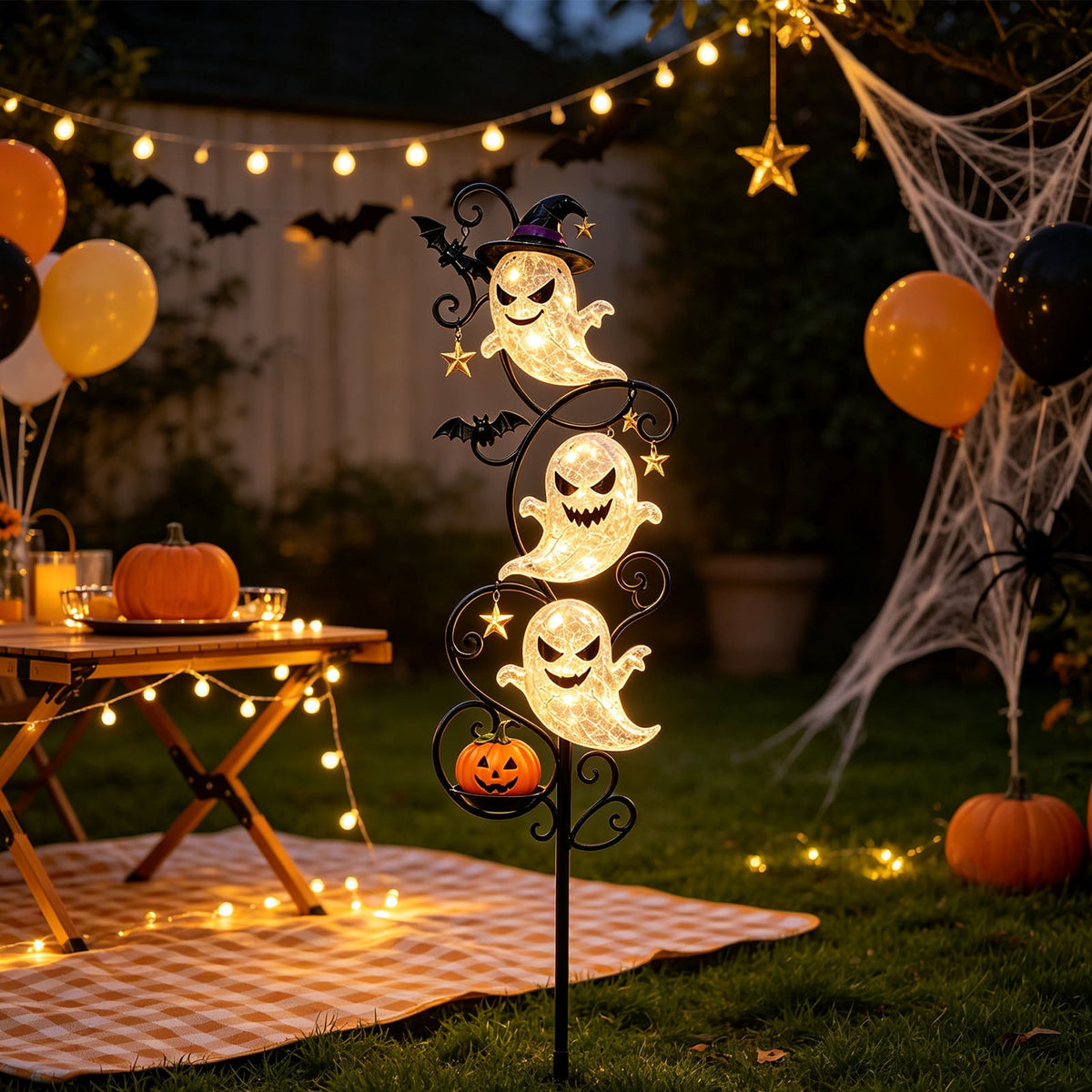 Stijggn Halloween Pumpkin Stake Solar Garden Lights, Waterproof Multi Branch Little Pumpkin Lantern Garden Stake Lights Outdoor Walkway Yard Garden Decoration