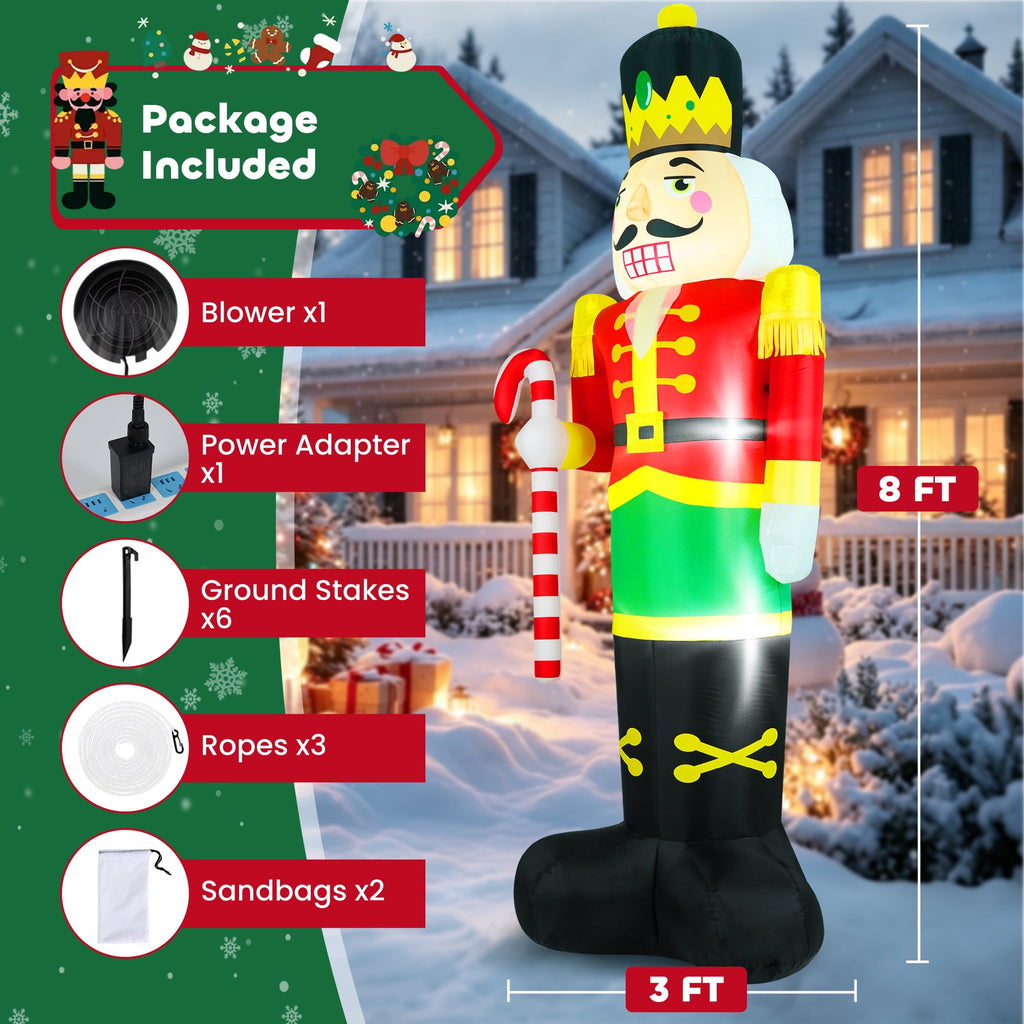 Yexmas 8FT Christmas Inflatable Nutcracker Soldier Blow Up Yard Decor with LED Light for Outdoor Christmas Party ,Garden and Lawn