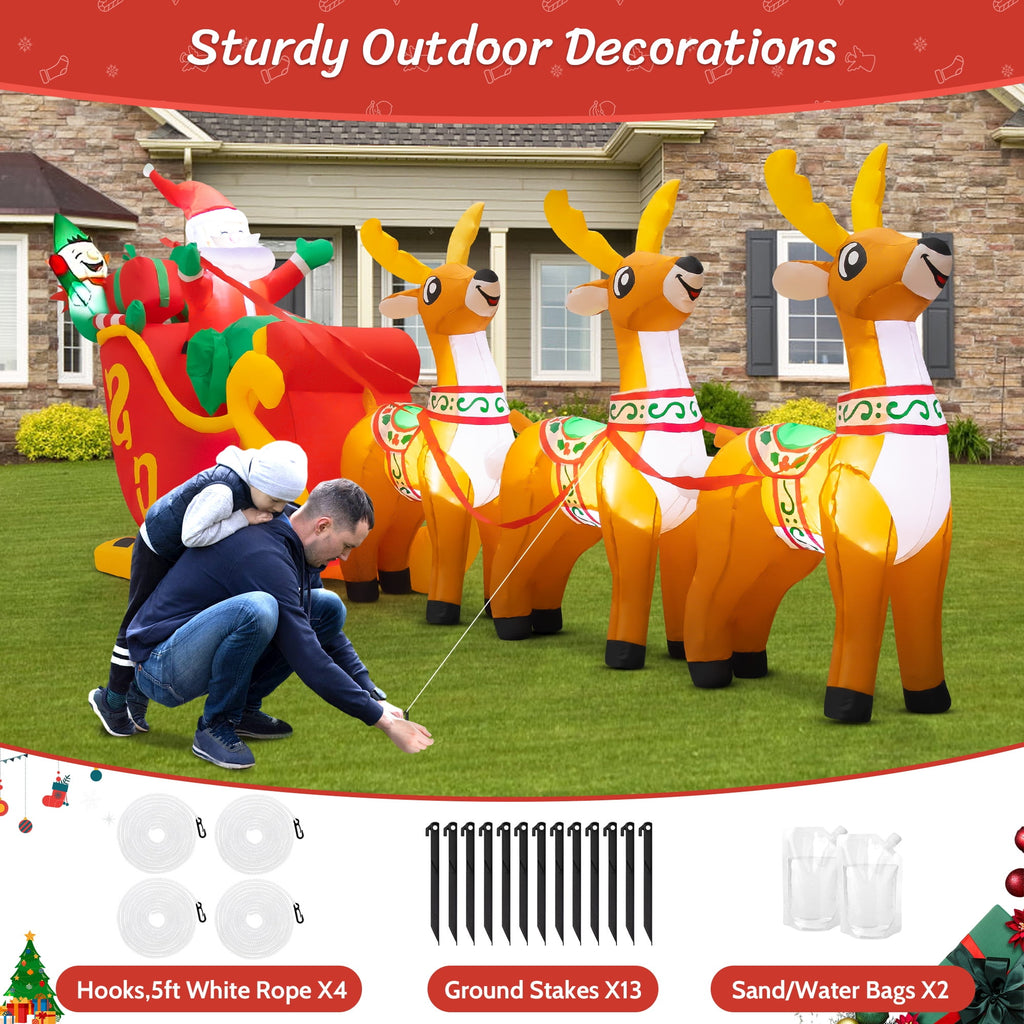 Yexmas 10ft Christmas Inflatable Santa Claus On Sleigh With 3 Reindeer Outdoor Lights Decor for Holiday Decor,Xmas Party,Yard,Garden and Lawn