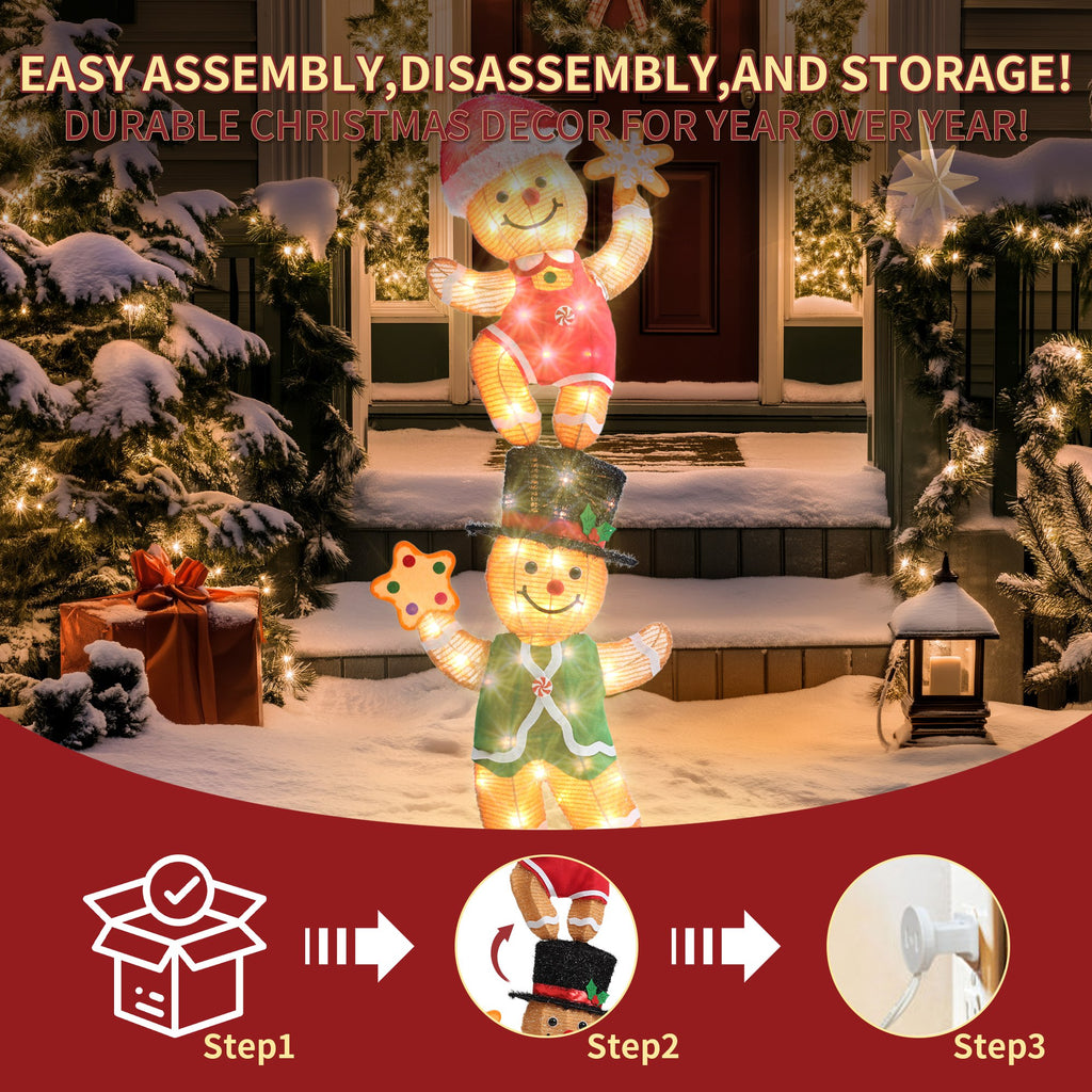 DEORAB 2-Pieces Outdoor Christmas Gingerbread Man lghting Decorations Xms Indoor Yard Garden Lawn Holiday Festive Light-up Decor, 70 LED Lights