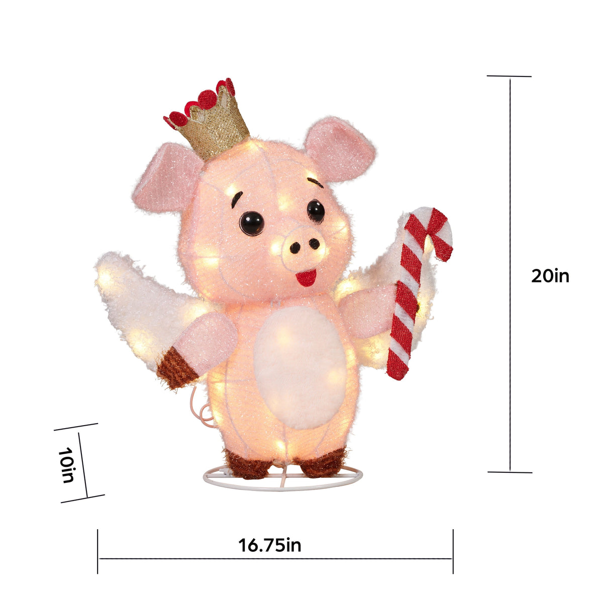 Indoor/Outdoor Light-Up Plush Piggy Christmas Decoration with 20 LED Lights, Warm White, 20", by Holiday Time