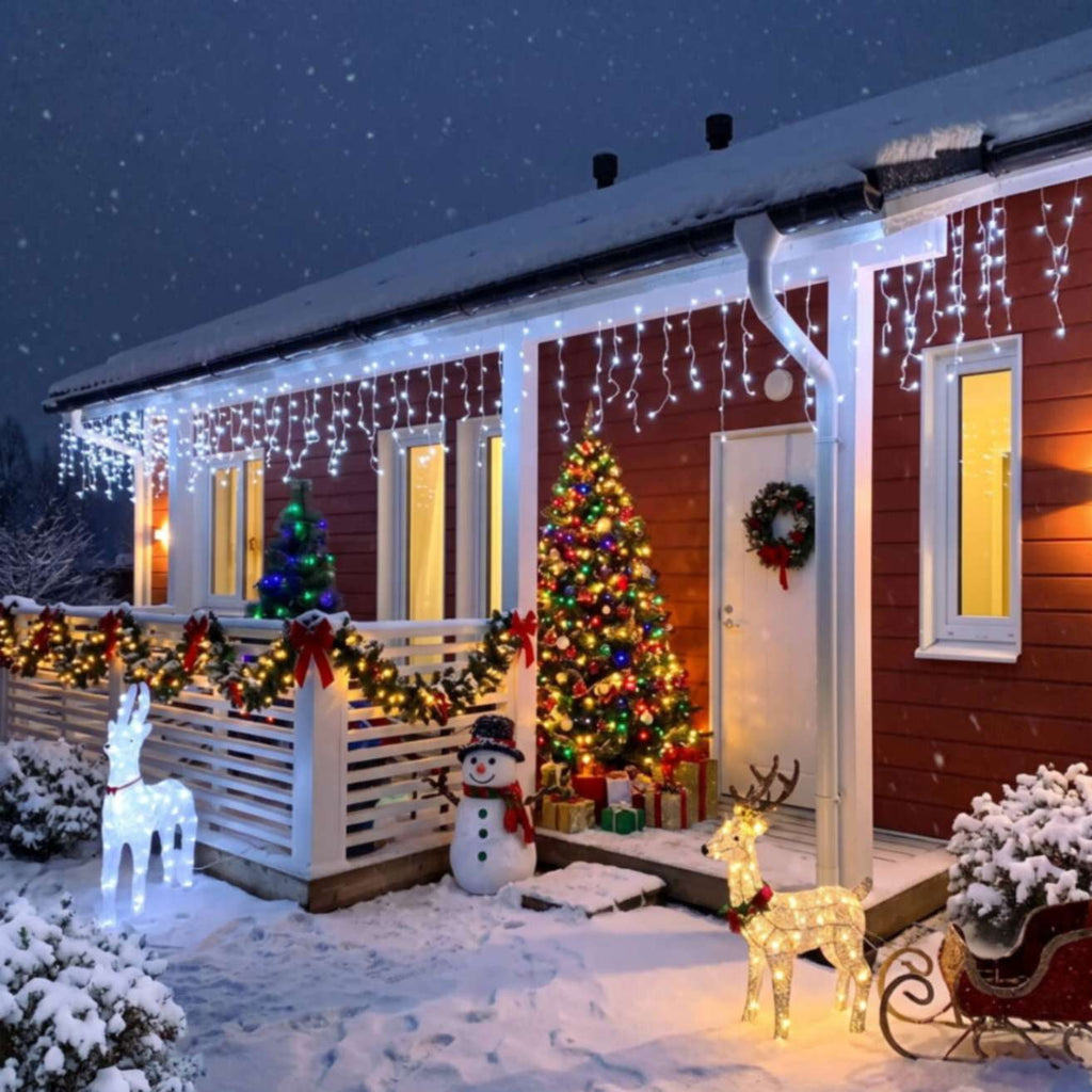 Scidweet Christmas Icicle String Lights, 33ft 400 LED Fairy Twinkle Lights 8 Modes Plug in Light for Holiday Wedding Party Home Indoor Outdoor Decoration, Cool White