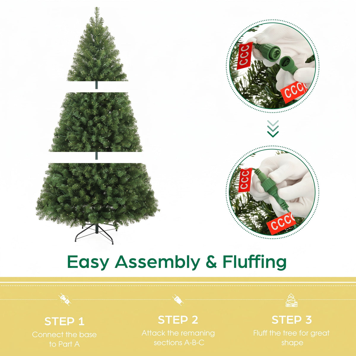 Legooin 6FT Pre lit 300 Multicolored LED Lights, Artificial Christmas Tree, Easy Assembly, 800 PVC Tips, Premium Hinged Green Spruce