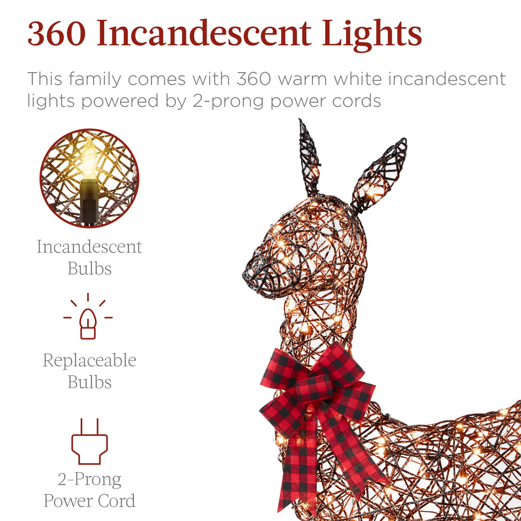 Best Choice Products 3-Piece Lighted Christmas Deer Set Outdoor Yard Decoration w/ 360 LED Lights, Stakes - White