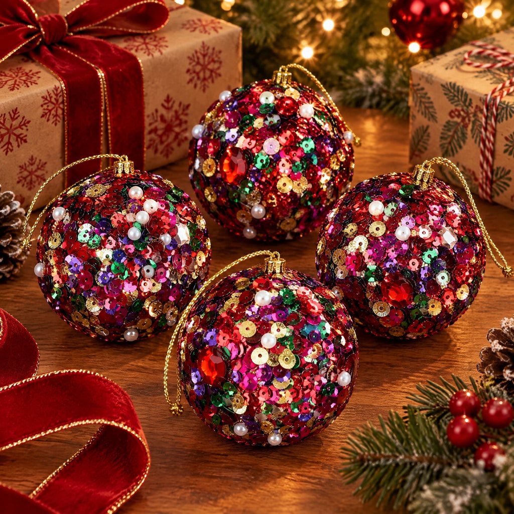 4-Count Multicolor Sequin Ball Christmas Ornaments, 4.5", by Holiday Time