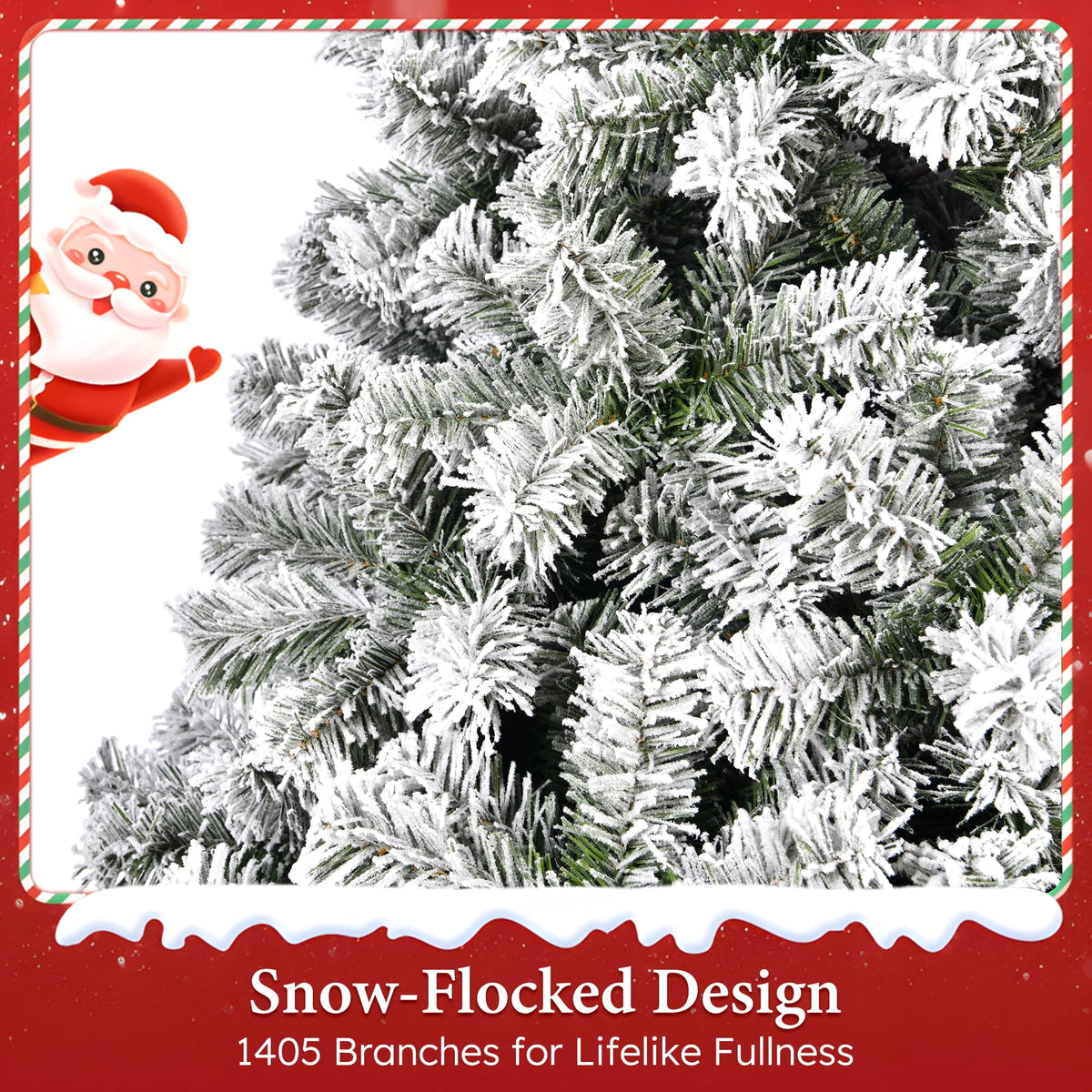 Vebreda 7.5ft Snow Flocked Hinged Artificial Christmas Tree Without Lights, Indoor White