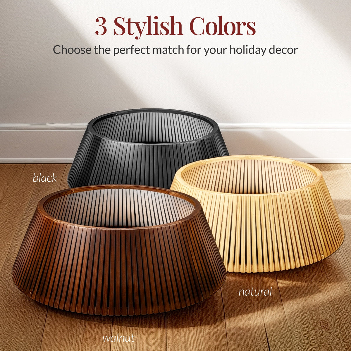 Best Choice Products 36in Christmas Tree Collar, Solid Wood Slatted Tree Skirt Holiday Accessory for Home - Walnut