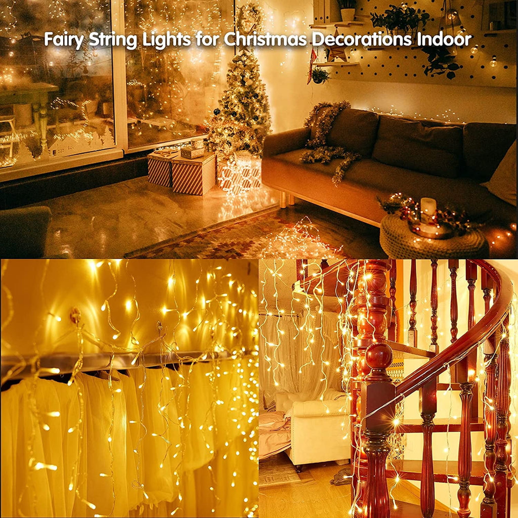 Christmas Icicle Lights Outdoor Decorations 120 LED 13ft Curtain Fairy String Light, Clear Wire LED String Light Indoor Decor for Wedding Party Christmas Holiday Decor