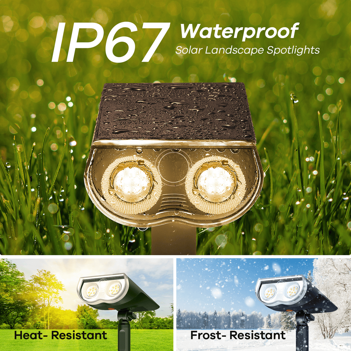 Linkind Solar Lights Outdoor, LED Solar Landscape Spotlights, IP67 Waterproof Outdoor Lighting for Yard, Garden, Pathway, Patio, 2 Pack (Daylight)