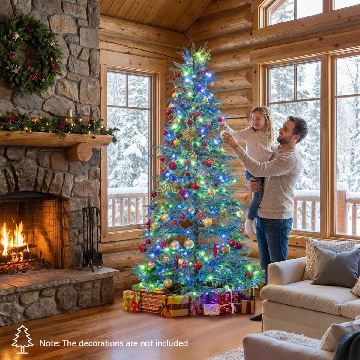 RUIE 7.5 FT Pre-Lit Christmas Tree, Artificial Xmas Tree with 500 Colorful LED Lights & 8 Modes