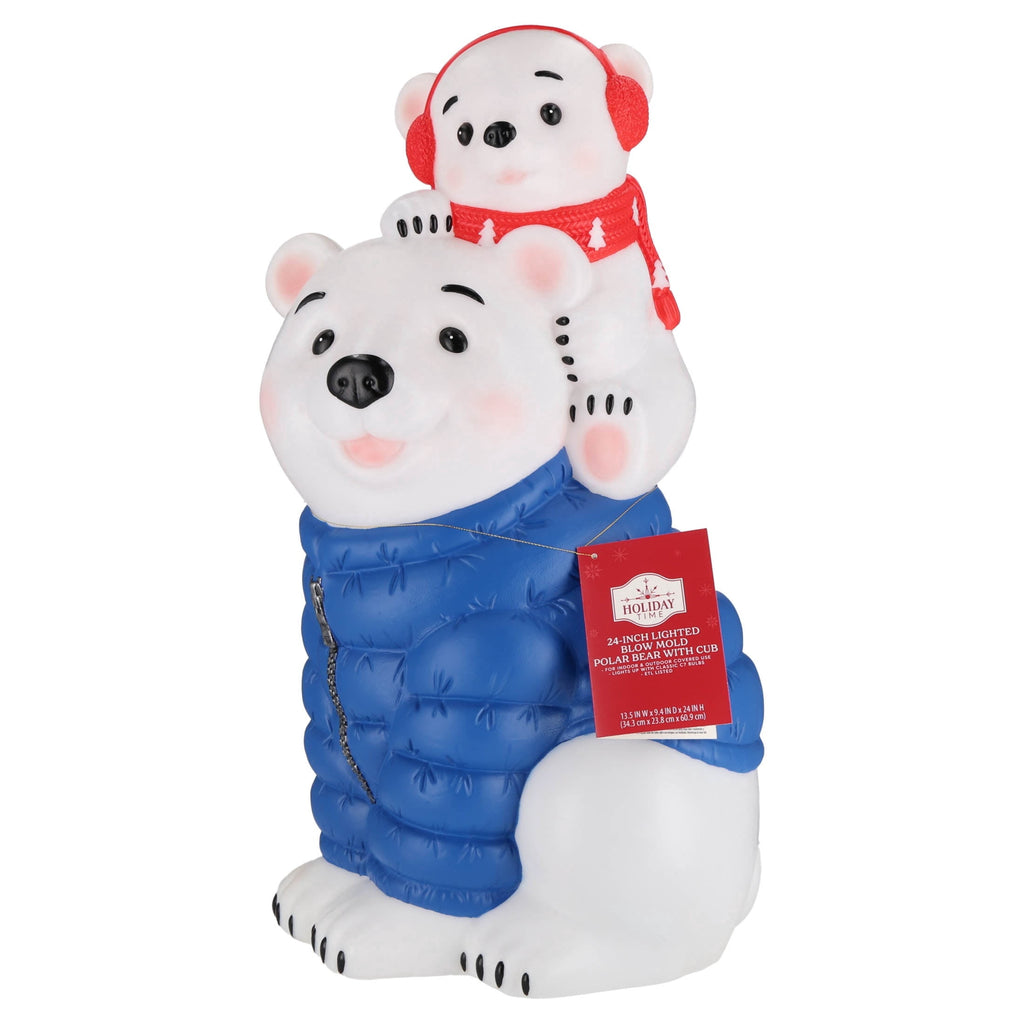 Lighted Blow Mold Polar Bear with Cub Indoor/Outdoor Christmas Decoration, Multicolor, 24", by Holiday Time