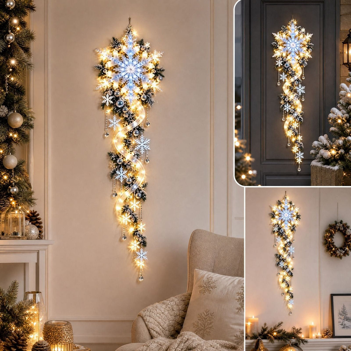 Snowman Magic Fountain, Flowing Snowflake LED Christmas Garden Light,Solar Power and Outdoor Garden Stake for Christmas Yard Decor