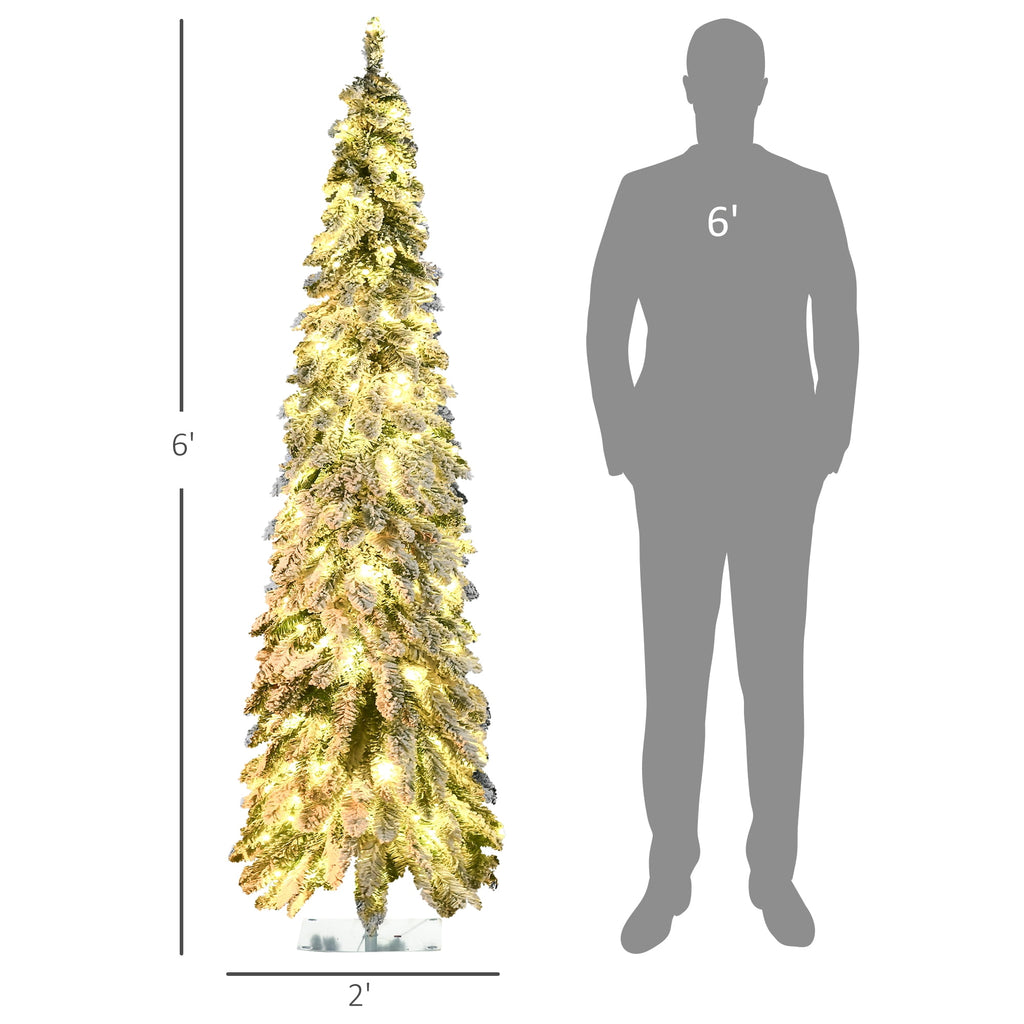 HOMCOM 4' Downswept Slim Snow Artificial Christmas Tree with LED Lights