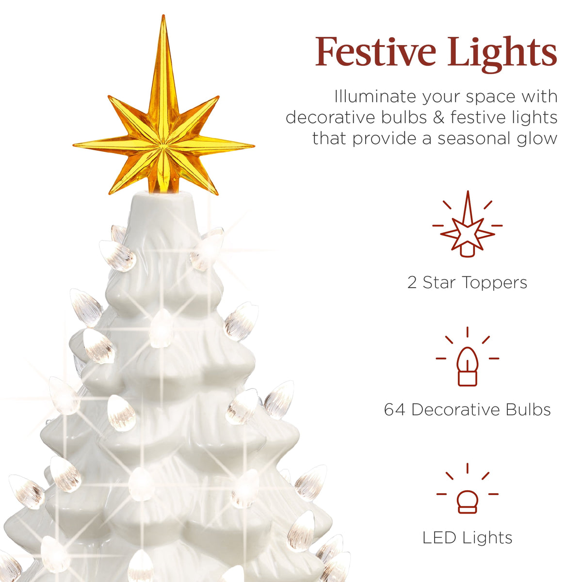 Best Choice Products 15in Ceramic Christmas Tree, Pre-lit Hand-Painted Tabletop Holiday Tree, Gingerbread Red/White/Grn