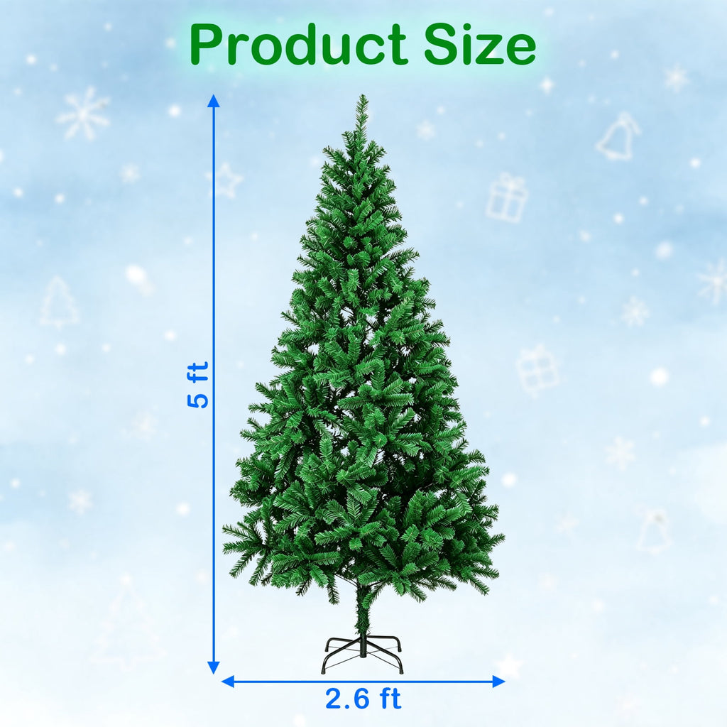 AGCAN Artificial Christmas Tree, 5ft Unlit Christmas Pine Tree with 350 Branch Tips, Xmas Tree with Metal Stand for Indoor Home Office Decor, Green