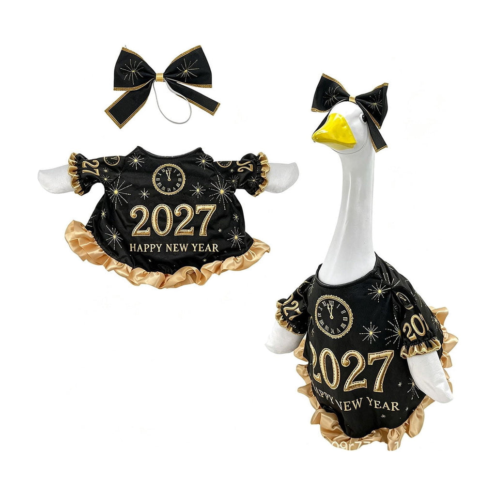 AZXY Thanksgiving Porch Goose Outfit, 23 Inch Lawn Goose Costume with Pilgrim Hat & Pumpkin Turkey Print Dress, Goose Clothes for Cement Plastic Goose Statue, Outdoor Yard Patio Fall Garden Decor