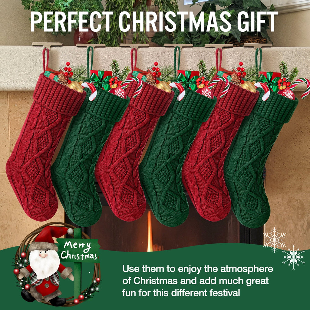 Ayieyill 6pcs Christmas Stockings Large Knitted Xmas Stockings 18 Inches Fireplace Hanging Stockings for Family Holiday Christmas Decoration